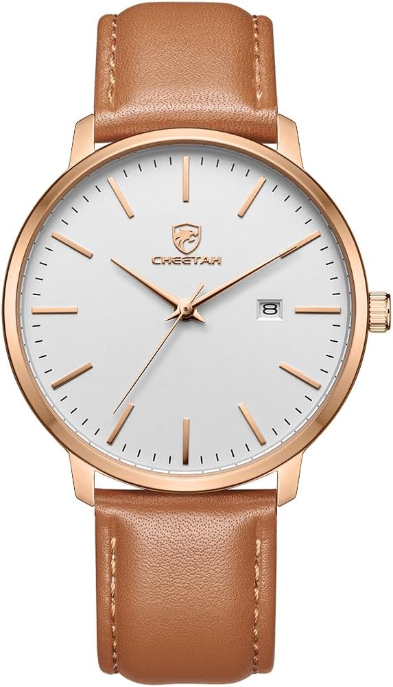 CHEETAH Minimalist Waterproof Quartz Watches for Men with Leather Strap, Auto Date