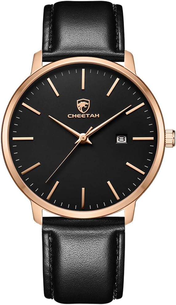 CHEETAH Minimalist Waterproof Quartz Watches for Men with Leather Strap, Auto Date