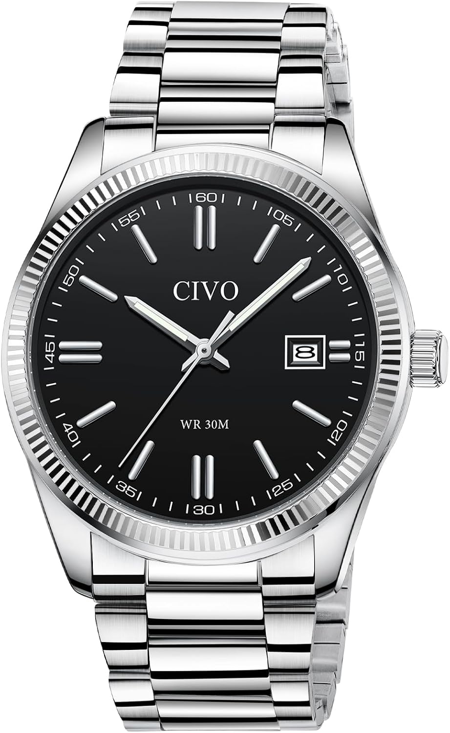 CIVO Analog Mens Watches Silver: Wrist Watches with Date Easy to Read | Dress Stainless Steel Watch for Men, Gifts for Husband Father at Birthday Anniversary