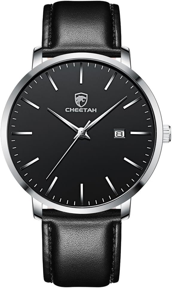 CHEETAH Minimalist Waterproof Quartz Watches for Men with Leather Strap, Auto Date