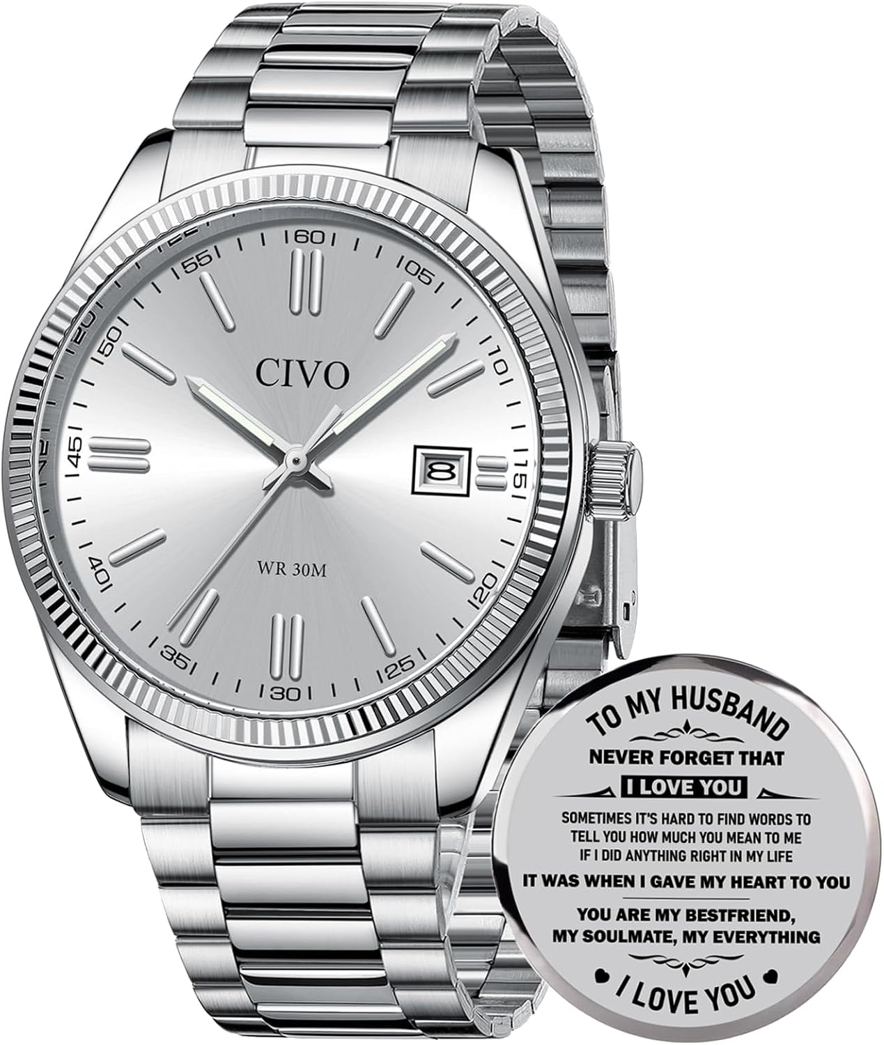 CIVO Analog Mens Watches Silver: Wrist Watches with Date Easy to Read | Dress Stainless Steel Watch for Men, Gifts for Husband Father at Birthday Anniversary